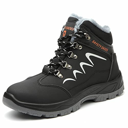 KTDYG Chaussure de Securité Homme Montante Chaussure de Travail Hiver Femme avec Embout de Protection en Acier Bottes de Sécurité Imperméable Chaussures de Protection, Noir, EU 45