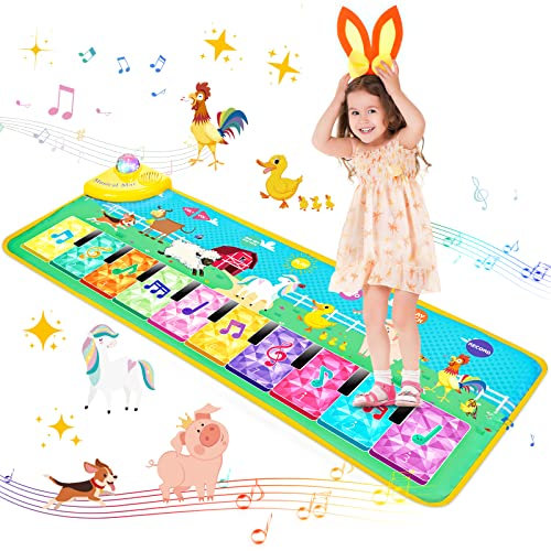 Innedu Klaviermatte, Musikmatte Kinder mit Mehreren Tiergeräuschen und Modi, Faltbare Kinder Spielzeug mit Leuchtender Spieluhr, Musikspielzeug für 1 2 3 4 5 Jahr Mädchen Junge (100 x 36 cm)