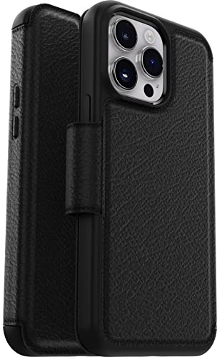 OtterBox Strada Case for iPhone 14 Pro Max, Shockproof, Drop proof, Premium Leather Protective Folio with Two Card Holders, 3x Tested to Military Standard, Black