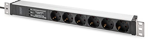 DIGITUS DN-95432 - Presa multipla 19 - 6 prese - Spina CEE7/7-1U - Con filtro di rete e protezione dalle sovratensioni - 230VAC 50/60Hz - 16A - 3600W - Per armadi di rete e server da 19