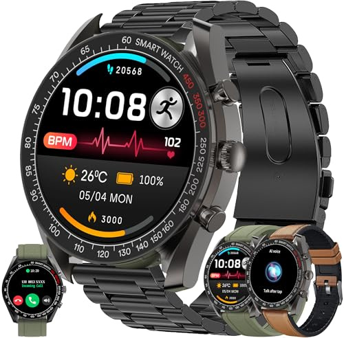 Smartwatch Män med Telefonfunktion, Fitness Tracker 1,39 AMOLED Pekskärm, Smartklocka med Sömnmonitor Pulsmätare 123 Sportlägen Sportklocka Fitnessklocka Armbandsur för Android IOS (Svart)