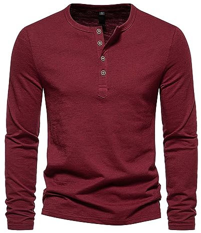 NOAGENJT Mens Shirts Long Sleeve Regular Fit 17 Inch Collar Men Long Sleeve Henley Shirt Classic Lace Up Medieval Vintage Men Shirt Red