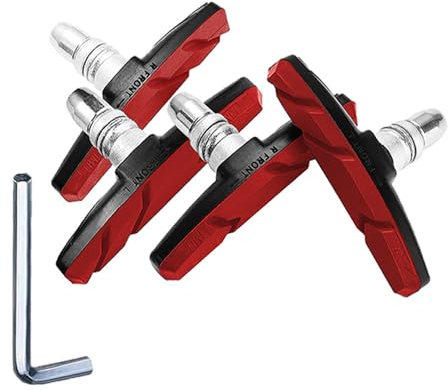 TUHDWJ 2 Pairs V Bike Brake Pads, 70mm V Brake Blocks, Bicycle Brake Blocks Set with Hex Nuts and Spacer, 1 hexagonal spanner included, for Road Bikes Mountain Bikes (Red)