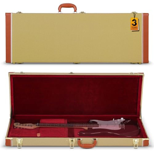 CAHAYA Guitar Case Electric Hardshell: 0.98inch Thick Padding Only for ST Electric Guitars Hardshell Wood Guitar Gig Case with Padded Comfortable Handle and 2 Keys Yellow CY00365-1