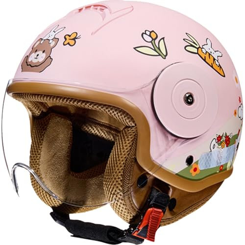 Kinder Motorradhelm Roller Helm jethelm mit Sonnenblende Niedlicher Halbhelme Mädchen Rollerhelm Junge Mofa Helm für 5 Jahre - 12 Jahre Kid D,46-54CM