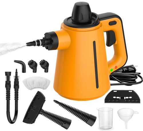 Dampfreiniger, 1050W 10 Zubehör 380ML Tragbarer Mehrzweck Dampfreiniger für alles Hochtemperatur 3.5bar Hochdruck Chemikalienfrei, Boden Dampfreiniger Handgerät Polstermöbel Auto Bad Fenster Fliesen
