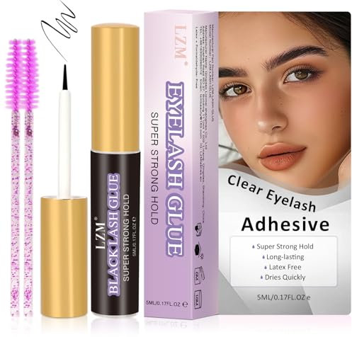 LZM Colle Faux Cils 5ml/0.17 Fl.Oz Colle Noire Sans Latex Colle Faux Cils Waterproof Colle a Faux Cils Tenue Forte Séchage Rapide Colle Cils Black Lash Glue Faux-Cils Colle