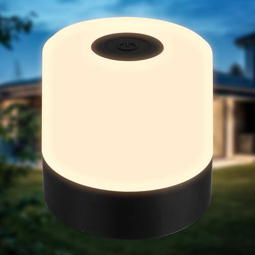 B.K.Licht - Mini lampada da tavolo a LED senza fili IP44 con touch, dimmerabile a passi, batteria ricaricabile, USB-C, luce da comodino, decorativa,luce esterna, camera dei bambini, 7x7 cm, nero