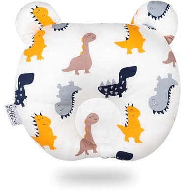 champracer Kindkissen Baby Kissen 0-12 Monate Neugeborene Baumwollmusselin Kopfkissen, Weiches Dekoratives Kissen für Kinderzimmer, Kinderbett, Kinderwagen, Autositz (Dinosaurier, 30x23 cm)