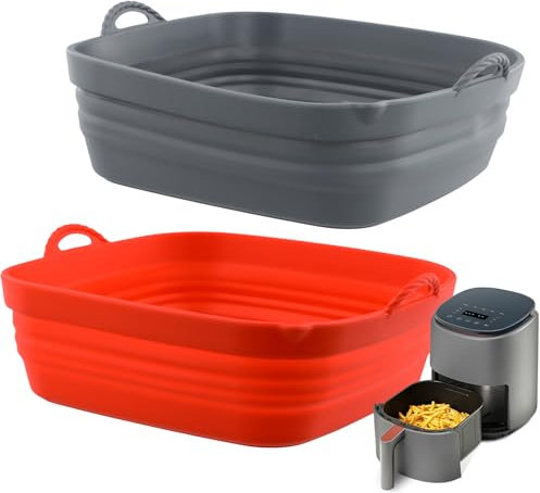 Dewocke 2 Pezzi Teglia Silicone per Friggitrice Ad Aria, Stampo In Silicone Pieghevole Teglia Quadrata, Riutilizzabile Quadrato Tappetino Stampi, Fodera per Airfryer, Microonde, Forno