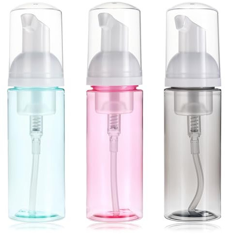 HJZHII 3 Pezzi 60ml contenitori da viaggio per liquidi,mousse detergente viso dispenser sapone doccia contenitori viaggio flaconi con pompa in schiuma trasparenti vuoti da viaggio ricaricabili