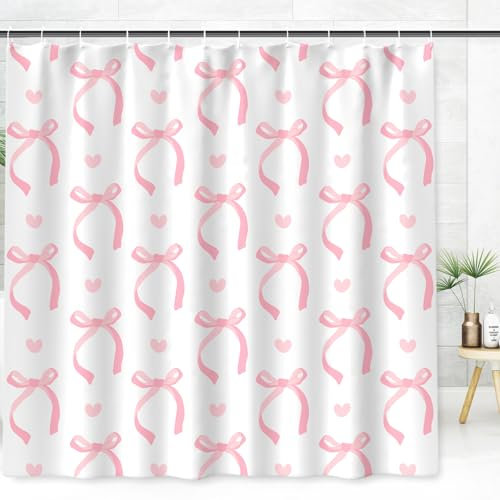 FYSUIMU Cortina de ducha con lazo rosa, diseño de coqueta, decoración de baño, tela impermeable, con gancho, para suministros para el hogar, hotel, 72 x 72 pulgadas