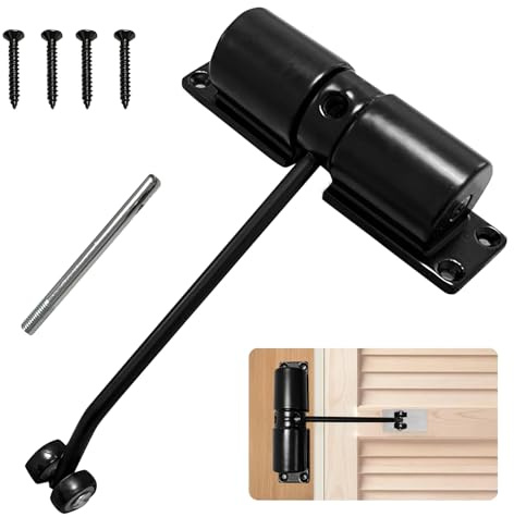 PCKOBEVER Spring Door Closer,Safety Automatic Door Closer,Adjustable Door Spring Closer Door Stopper for Commercial & Home Use,Quiet Auto Door Closing with Adjusting Rod and Screws (Black)