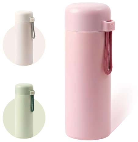 Flintronic 420 ML Botella agua Acero Inoxidable,Botella Térmica con Doble Aislamiento al vacío, Sin BPA, Botella de Agua Deportiva, para Niños, Adultos, Deporte, Oficina（Rosa）
