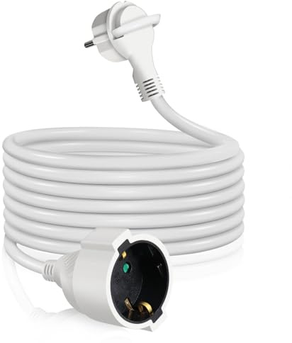 EXTRASTAR Cable de extensión de 3 m con Conector Plano, Cable de extensión Plano para Uso en Interiores con Enchufe de protección por Contacto, 3G×1,5 mm², 16A/250V, 3680W, Blanco