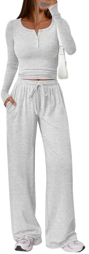 Trendy Queen Women's 2 Two Piece Matching Lounge Sets 2026 Airport Travel Fall Fashion Outfits Crop Top Wide Leg Pants Sweat Suits Workout Gym Y2k Clothes Casual Sweatsuit Loungewear Winter Clothing