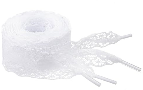 LLMSIX 2 par vita skosnören i spets 3 cm breda fina skosnören med skosnören vita skosnören för sneakers snygga ihåliga platta band skosnören för kvinnor flickor vuxna