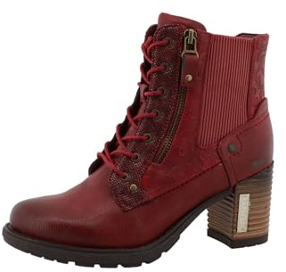 MUSTANG - Bottines bordeaux à talon décroché haut avec un zip et des lacets ronds - Taille numeric_36
