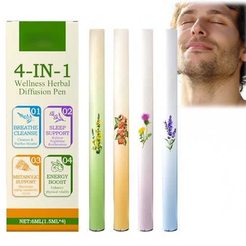 4Pcs Herbal Diffuser Pen,Natural Aromatherapy Inhaler Stick,Portable Vaporless Fum Inhaler for L/ung Cleanse,Breathing Aid and Oral Freshening