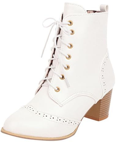 Générique Bottes Femmes à Talon Épais Lacets Automne Hiver Édition Coréenne Confort Extérieur Mode Courtes