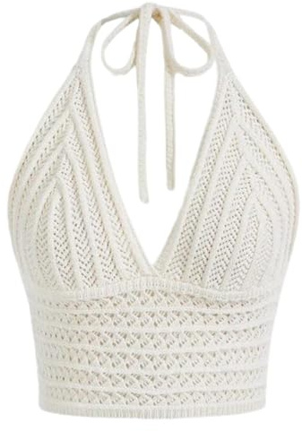 Débardeur Femme Crochet Débardeur Col en V Haut Court Dos Nu à Bretelles Camisole Ajustée Bohème Y2K Brassière Été Chic Top sans Manches Plage Vacances Festival Bretelles Spaghetti Slim Fit Tank Top