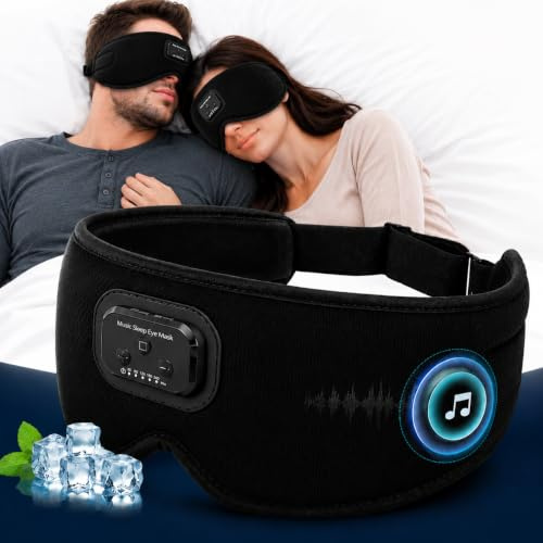 Bluetooth Sleep Mask with Headphones, Wireless Music Eye Mask, Built-in White Noise Sounds, Blackout 3D Eye Mask for Sleeping, Travel, Meditation & Side Sleepers