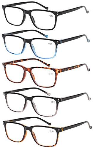 JOSCHOO 5 Pack Reading Glasses Men Women Spring Hinges Comfortable Glasses for Reading (5 Mix, 1.75)
