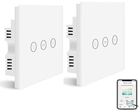 UseeLink Smart Roller Shutter Switch for Motorized Curtains and Power Doors - Alexa/Google Home Compatible, Remote Control, Zero Wire Needed (2-Pack)