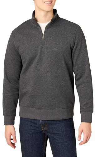 Amazon Essentials Herren Langärmliges Fleece-Sweatshirt Mit Viertelreißverschluss, Dunkelgrau Meliert, M