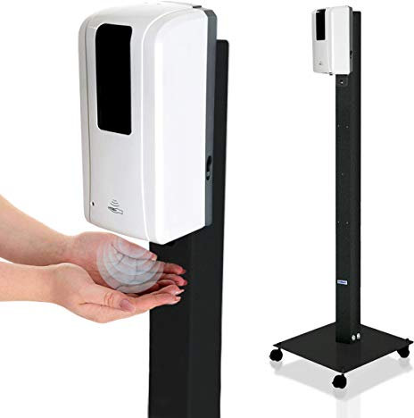 KRIEG Hygienestation mit Sensor I Anthrazit I Kontaktlos Hygienestation 1000 ml - 333 Sprühstöße I Desinfektionsstation freistehend, stabil, höhenverstellbar, automatisch I Hygienesäule Ready to go