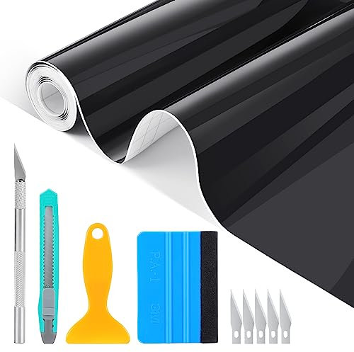 Wilktop Car Film Glossy Black, 300 x 30 cm Car Film Bubble-Free Self-Adhesive PVC Sun Protection Film Car Paint Protection Film Car Tint Film, Can be Used on All Smooth Surfaces