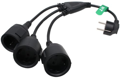 HangTon Power Cord Euro Schuko Plug CEE7/7 Male to 3X Schuko Socket CEE7/3 Female, Y Splitter Extension Power Supply Cable 24