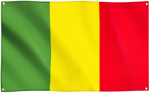 Runesol Drapeau du Mali, 91x152cm, 3ft x 5ft, 4 Anneaux, œillet dans chaque coin, Drapeau de la république du Mali, Tricolore, Drapeaux Premium, Intérieur, Extérieur, Couleurs vives