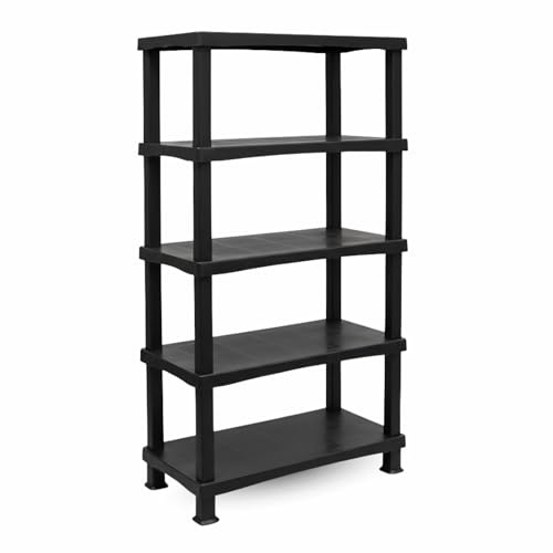 KYY'Z 5 Tier Large Storage Racking Shelves Plastic Shelving Unit Home Garage Shed Warehouse Utility Room Push Fit Assembly No Tools Required Black (5 Tier Large Racking Shelves Black)