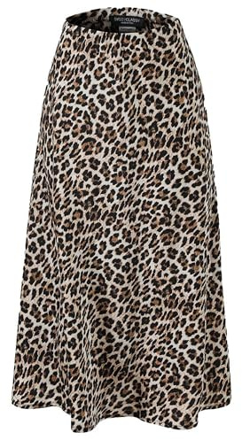 SASSYCLASSY Gonna Lunga Donna Estiva con Stampa Leopardata - Midi Gonna Leopardata Donna in Alta Vita - gonne Lunghe Eleganti Estate - Leopardato Donna di Raso Satin Elegante - Taglia S