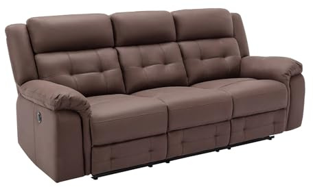 Vente-unique - Canapé 3 Places Relax électrique en Microfibre Aspect Cuir Vieilli Marron ORTIANO
