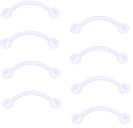 Gojewen 8pcs Clear Curved Barbells Retainer 16G Plastic Eyebrow Lip Helix Tragus Rook Bars 6mm Bioflex AcrylicPiercing