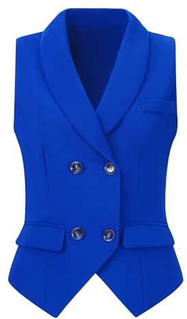 Allegra K Gilet de Costume à Double Boutonnage pour Femme, Bleu Royal, X-Large