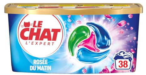 Le Chat Lessive en Capsule 4 en 1, L'Expert Rosee du matin, Lessive Parfumee, Efficacite a froid, Caspules dissolution rapide, 38 lavages