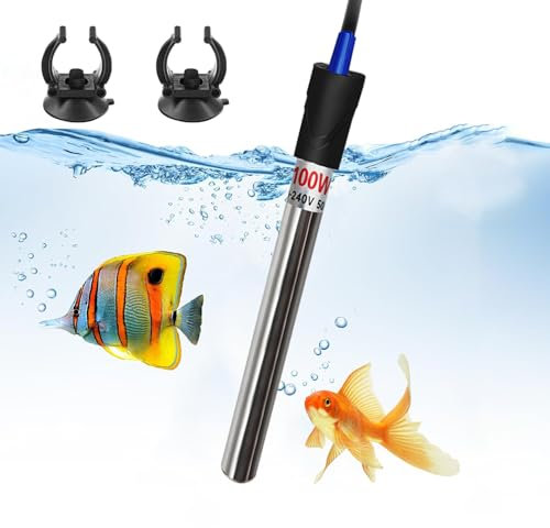 Cerkkapo 100W Aquarium Heizung, 304 Edelstahl Aquarium Heizer, Aquarium Heizung Mit Saugnäpfen,Temperatur Einstellbare Heizstab Aquarium,Aquarium Heizstab, zum Fischtanks und Aquarium(18-34℃, 220V)