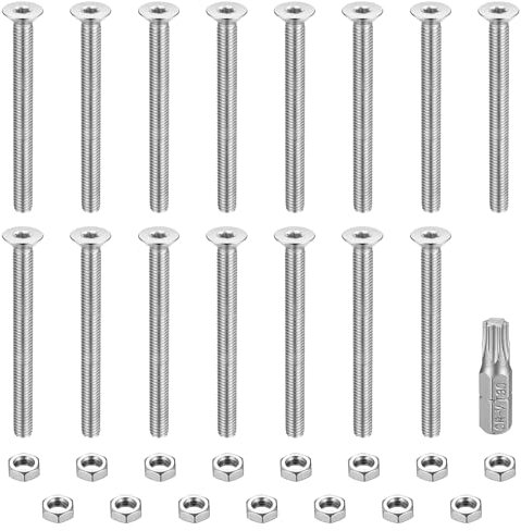 Kit de 15 Vis M8 à Tête Fraisée Torx et Écrous - Assortiment de Boulons à Tête Plate en Acier Inoxydable pour Meubles - Avec Embout Torx (M8x80mm)