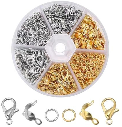 FSSTUD 200 Pcs Metal Open Jump Rings and 60 Pcs Lobster Claw Clasps and 200 Pcs Crimp Bead Knot Covers Jewellery Making Supplies with Storage Box for Keychains
