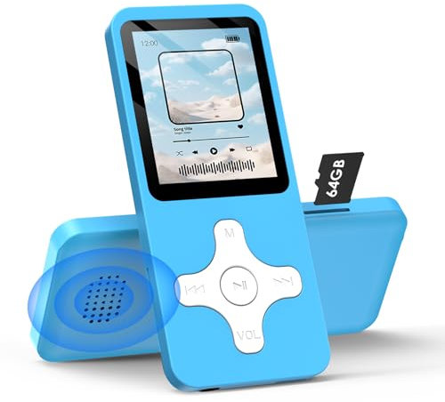 Lvcdodvd MP3 Players with Bluetooth 5.0 64GB Music Player MP3 & Digital Audio MP3 Player with Speaker HiFi Sound Voice Recorder E-Book FM Radio Rechargeable Battery Support up to 128GB TF Card (Blue)