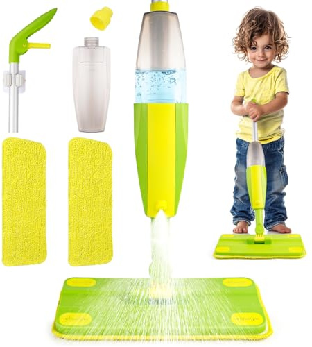 Yeeammk Kids Spray Mop Toy for Toddlers Age 3+, Real Water Sprayer with Detachable Cloth, Montessori Pretend Play Cleaning and Learning Toys Gift for Kids Girls Boys