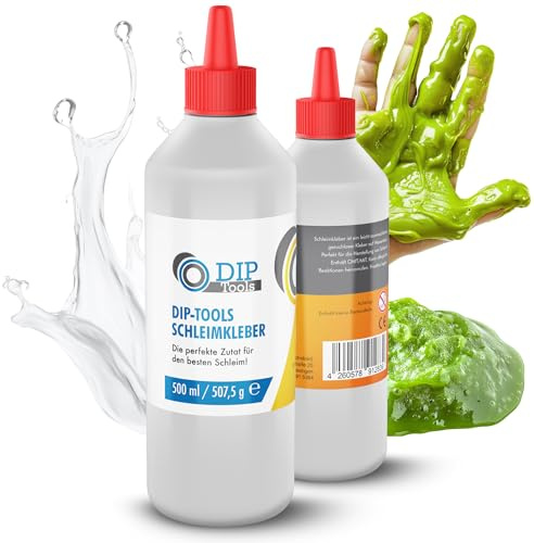 DIP-Tools Schleimkleber 500ml, Kinder PVA Bastelkleber auf Wasserbasis, transparent geruchslos & leicht auswaschbar, Kinderkleber Schleim Slime Kleister Glue Leim Kleber Klebstoff Basteln Kunst Schule