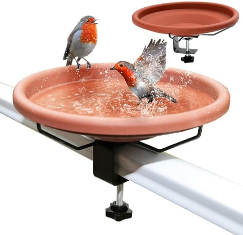 Tuxxjzm Mangiatoia per uccelli, mangiatoia per uccelli per ringhiere | All'aperto ciotole fontane bacino stagni per parete esterna giardino appartamento recinto cortile portico