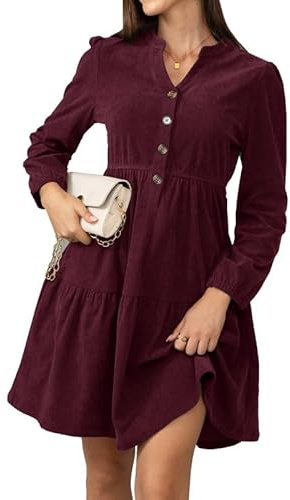Alaster Queen Robe d'automne pour femmes - Hiver - Manches longues - Volants - Blouse - Robe en tricot avec poches - Col en V - Longue jusqu'aux genoux - Robe de fête élégante - Robe d'automne, rouge