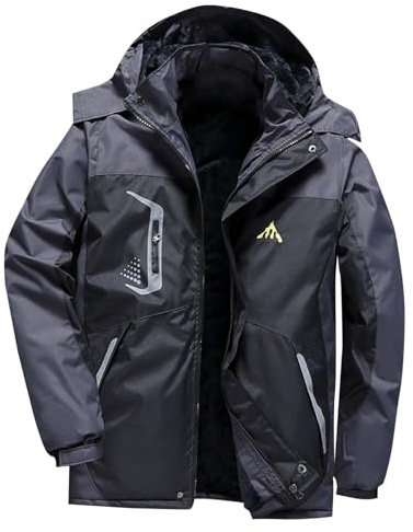 Mrat Men's Waterproof Jackets Fleece Lined Warm Winter Jacket Outdoor Windproof Coat with Hooded Breathable Raincoat Plush Ski Jackets Softshell Thermal Parka Trench Coat Pockets Hiking Climbing M-6XL