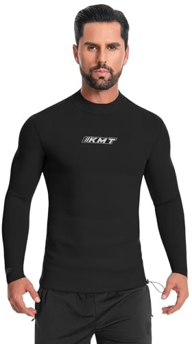 KMT Men Wetsuit Top, Long Sleeve Wet Suit 2mm Neoprene Shirt Keep Warm in Cold Water Swimming Scuba Surfing Diving Shirts Zipperless Black M