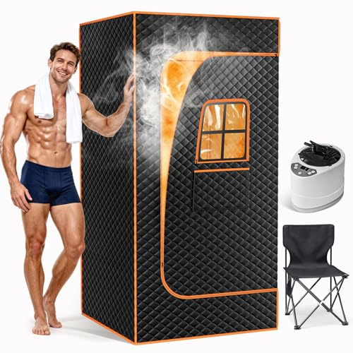 Portable Steam Sauna for 1 Person - Home Personal Sauna Box with 3L 1000W Steamer for Detox, Relaxation & Stress Relief - Indoor Sauna Tent with Remote Control, Folding Chair